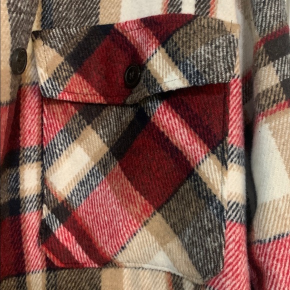 Maurices Red, Black, and White plaid Long Button Down Jacket Size 2X - Picture 4 of 7